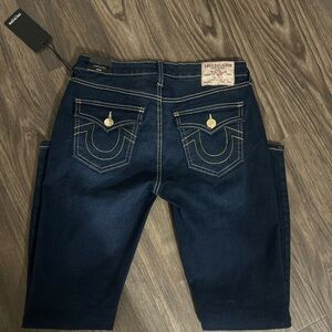 True Religion Jennie Lurex Dark Blue Skinny Denim Jeans 28